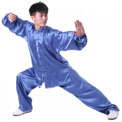 雅鑫健体 弹力纺丝中式立领对襟太极拳服装练功服 白色 款式不分男女 蓝色 码数留言