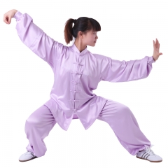 雅鑫健体 弹力纺丝中式立领对襟太极拳服装练功服 白色 款式不分男女 浅紫色 码数留言